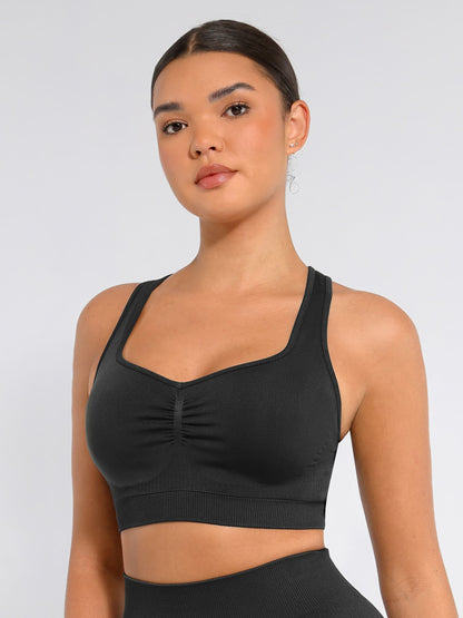 Feelingirl Seamless Racerback Sports Bra with Removable Pads and Support Fit