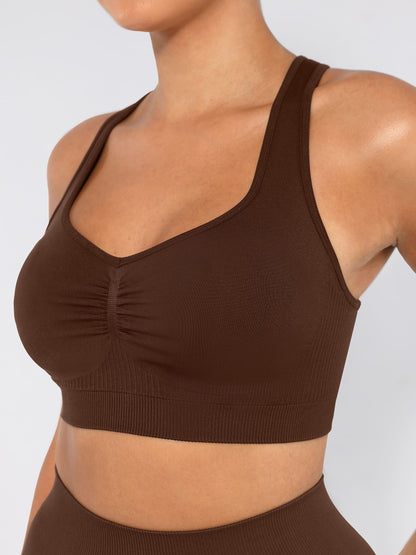 Feelingirl Seamless Racerback Sports Bra with Removable Pads and Support Fit
