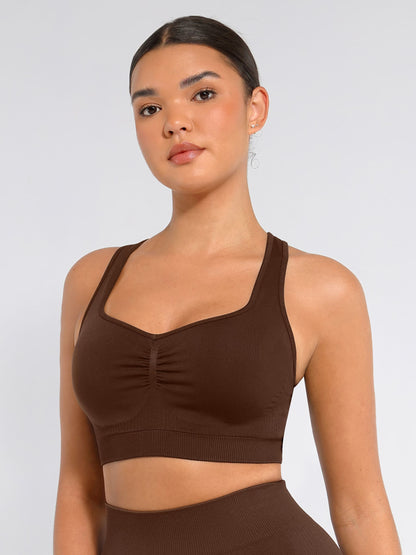 Feelingirl Seamless Racerback Sports Bra with Removable Pads and Support Fit