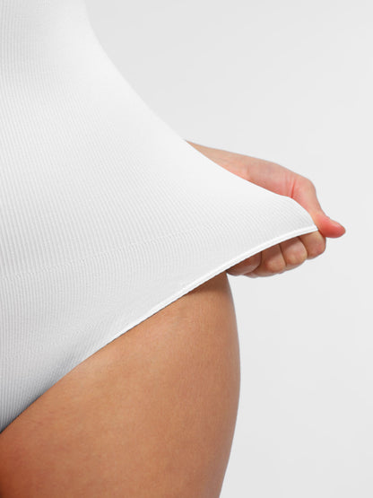 Feelingirl Ribbed Seamless Bodysuit with Crew Neck and Invisible Zip