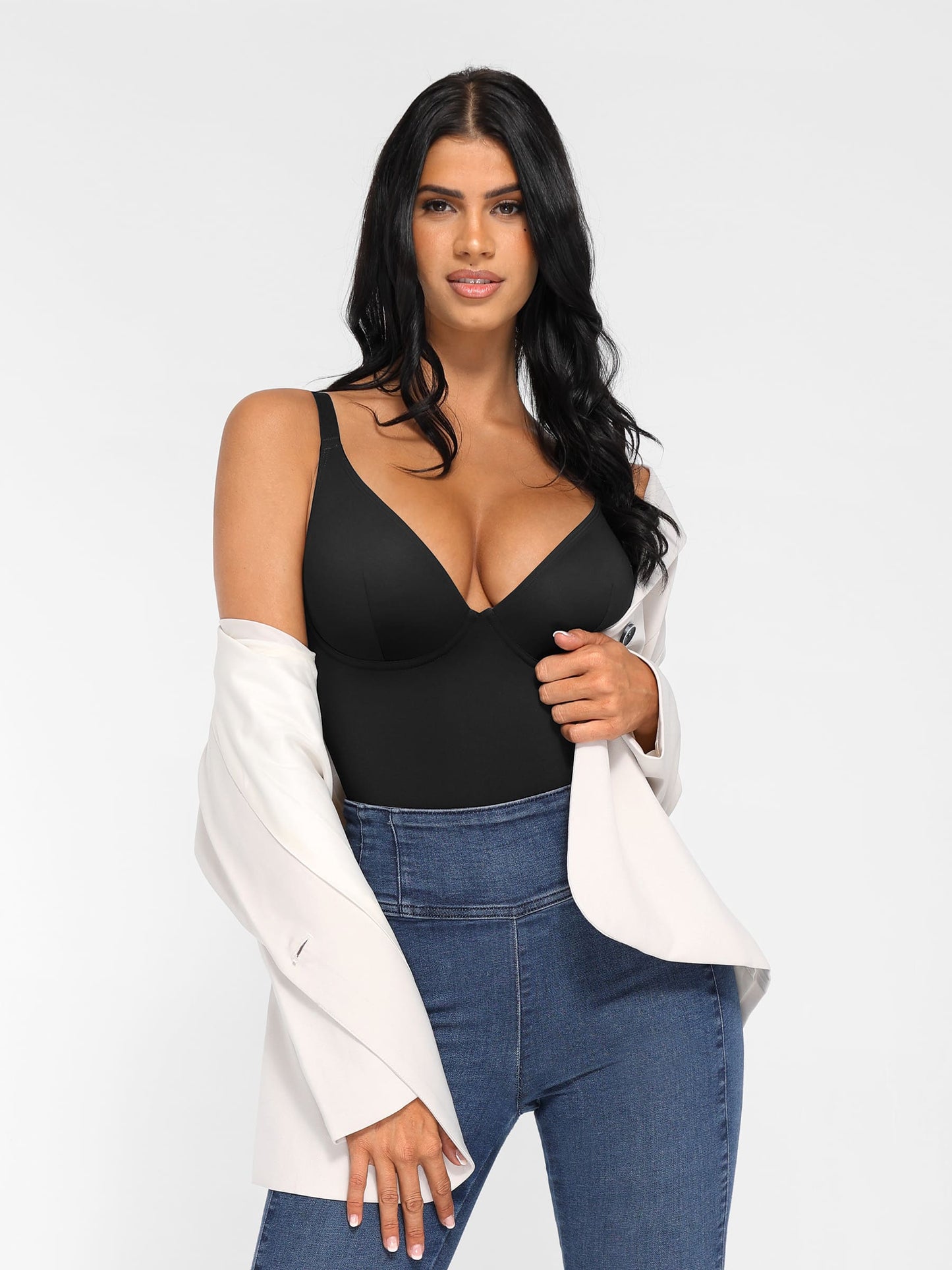 Feelingirl V Neck Adjustable Straps Tummy Control  Bodysuit