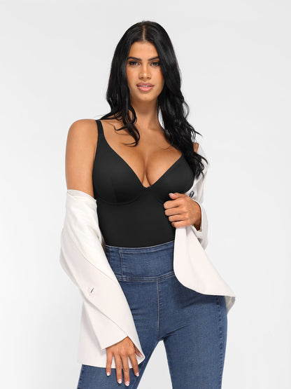Feelingirl V Neck Adjustable Straps Tummy Control  Bodysuit