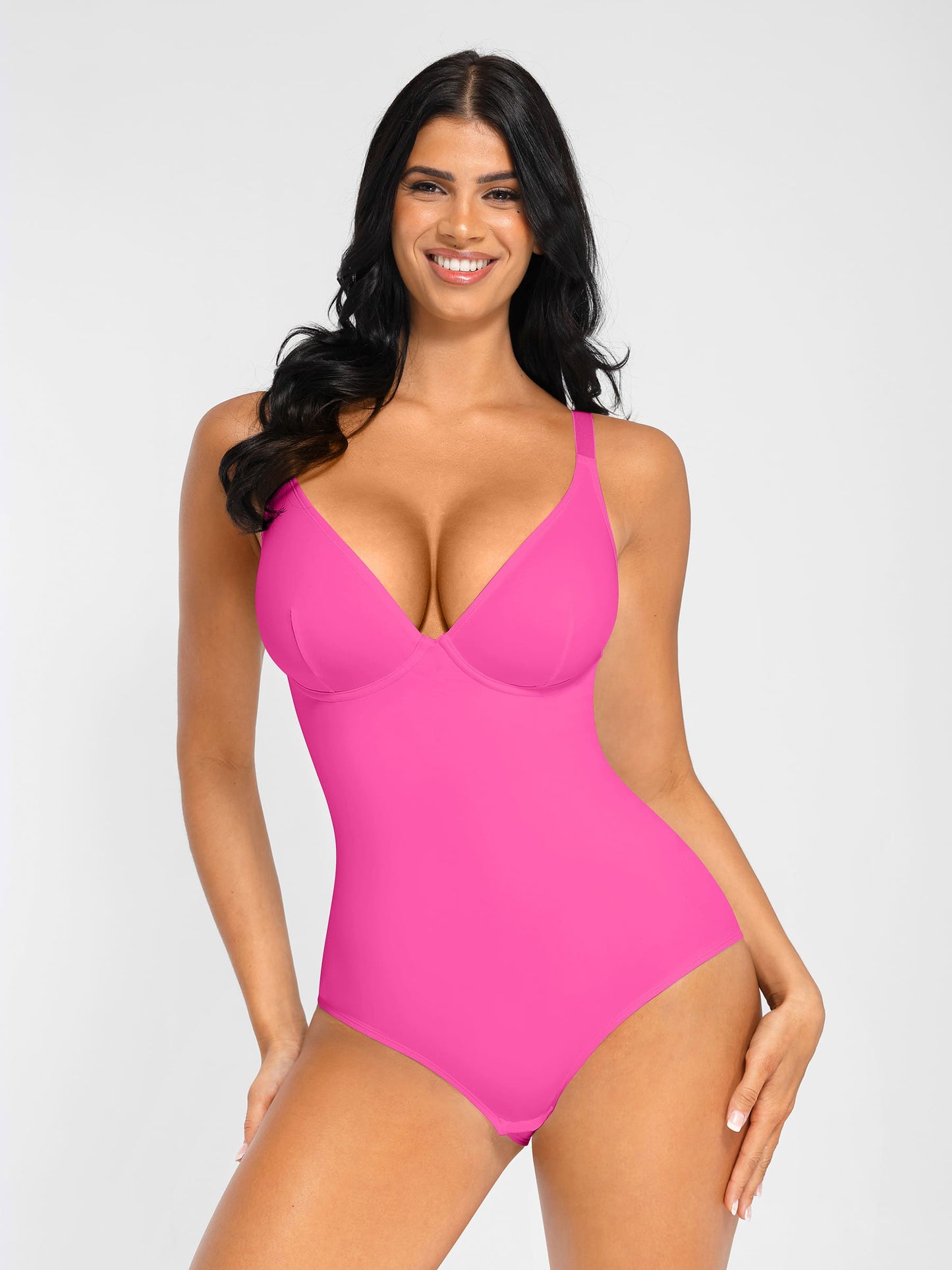 Feelingirl V Neck Adjustable Straps Tummy Control  Bodysuit