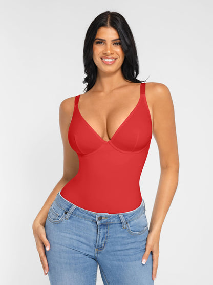 Feelingirl V Neck Adjustable Straps Tummy Control  Bodysuit