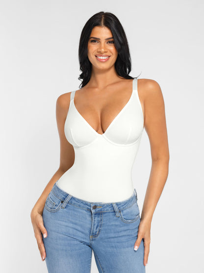 Feelingirl V Neck Adjustable Straps Tummy Control  Bodysuit