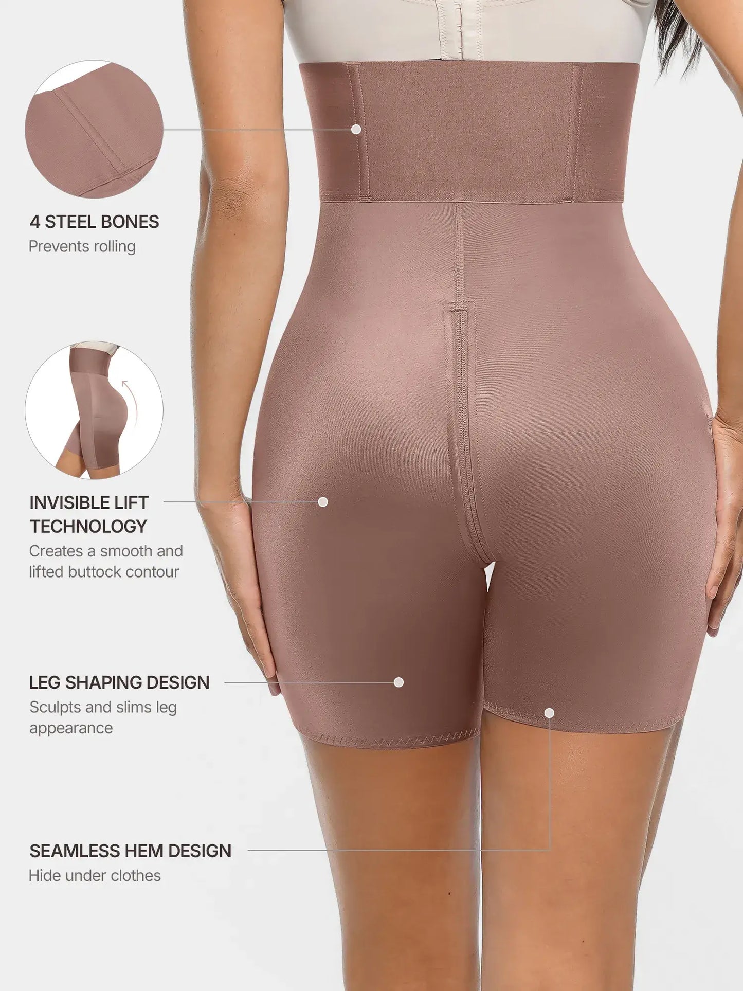 Feelingirl Wide Waistband Tummy Control Butt Lifting Shaping Shorts