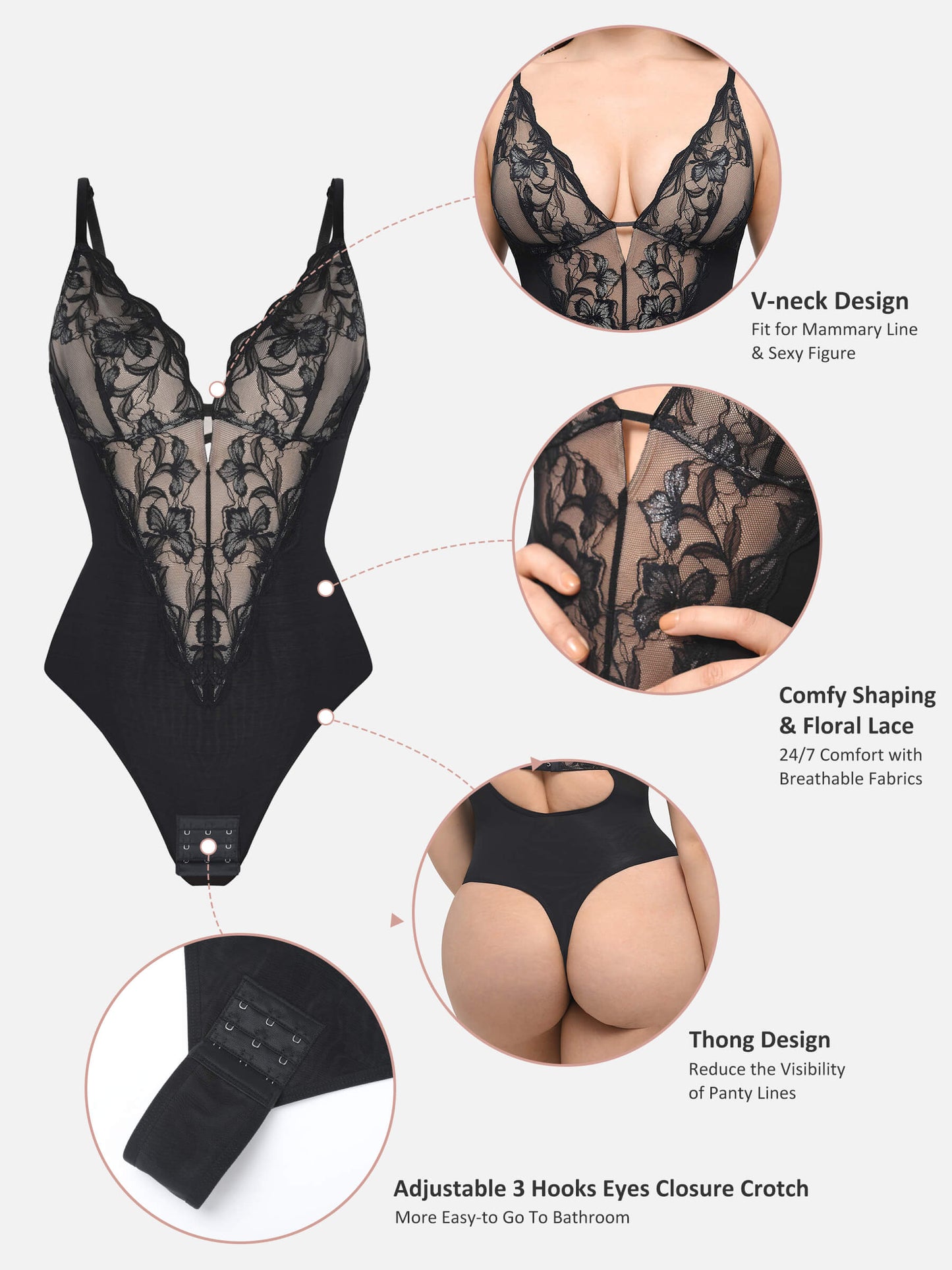 Feelingirl Lace Shapewear Thong Shaping Bodysuit