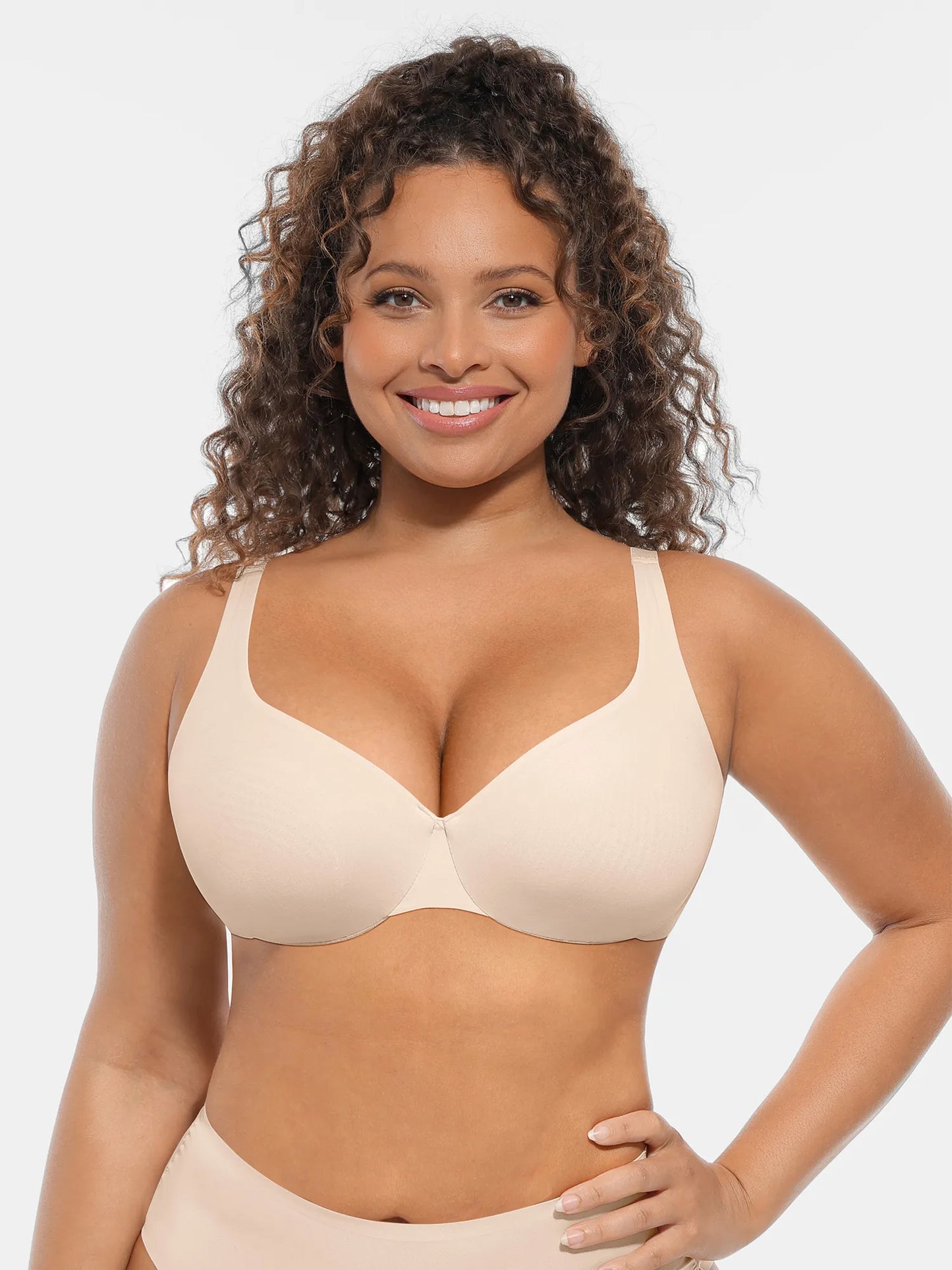 Feelingirl Unpadded Underwired Deep V-Neck Side Support Bra Bundle