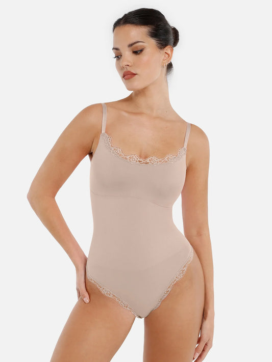 Feelingirl Lace Tight-Fit Seamless Thong Shapewear Bodysuit