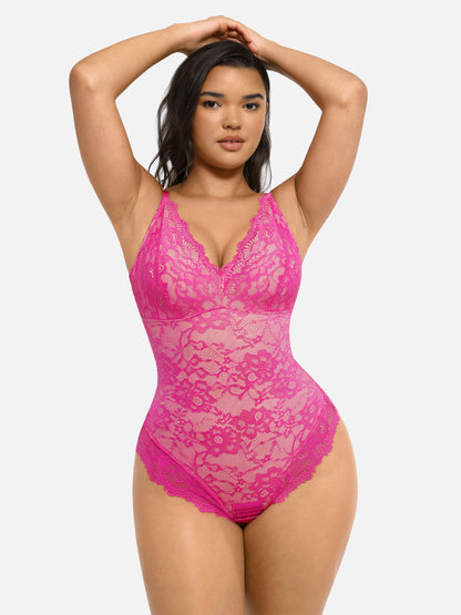 Feelingirl Lace V Neck Full Bodysuit