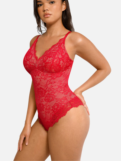 Feelingirl Lace V Neck Full Bodysuit