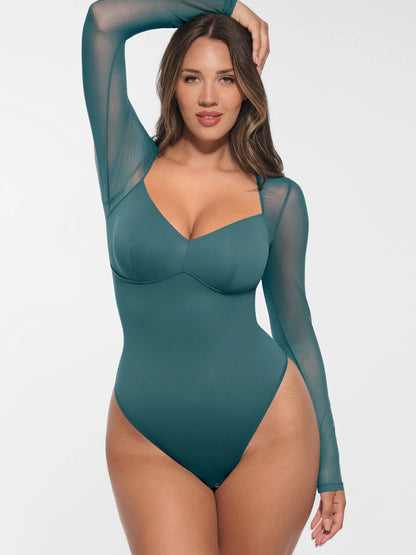 Feelingirl Mesh Panel V-Neck Bodysuit