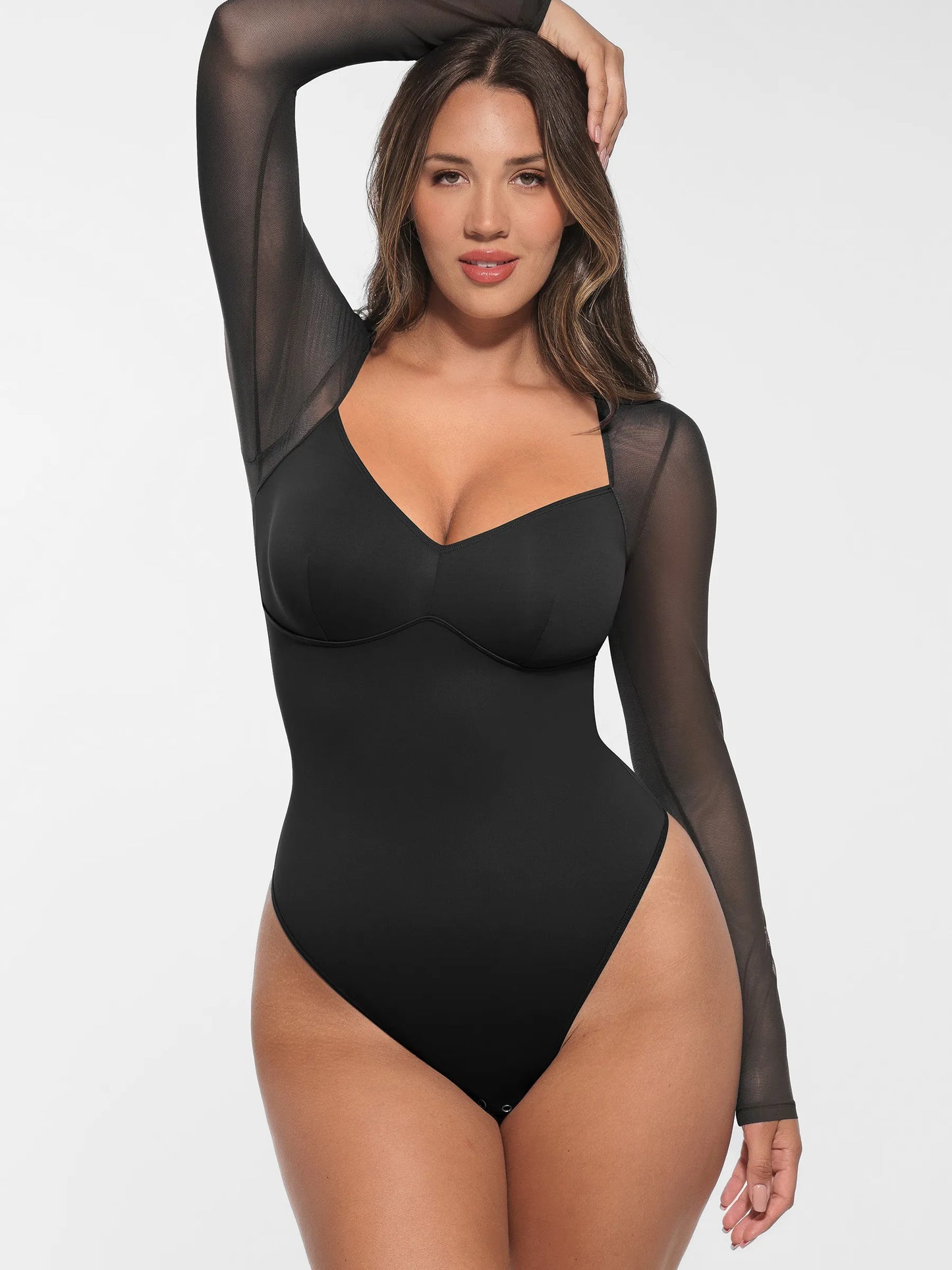 Feelingirl Mesh Panel V-Neck Bodysuit