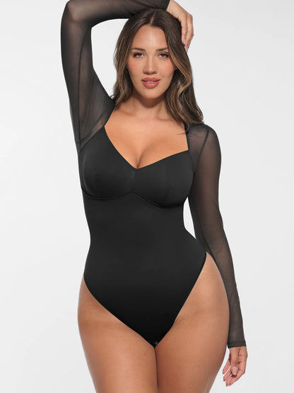 Feelingirl Mesh Panel V-Neck Bodysuit