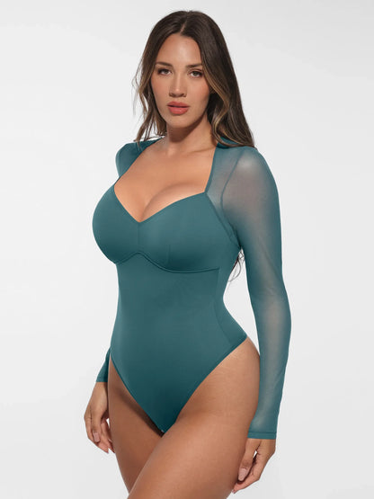 Feelingirl Mesh Panel V-Neck Bodysuit