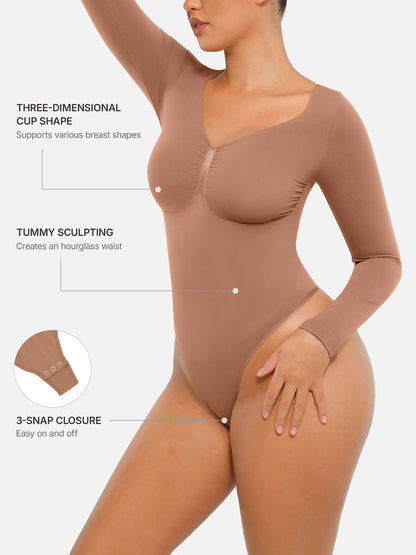 Feelingirl Seamless Long Sleeve Tummy Control Thong Bodysuit