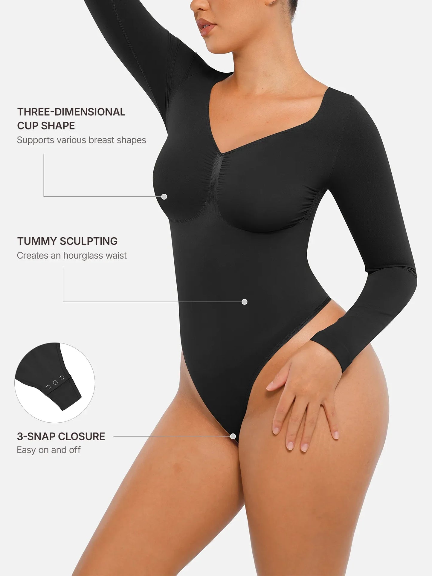 Feelingirl Seamless Long Sleeve Tummy Control Thong Bodysuit
