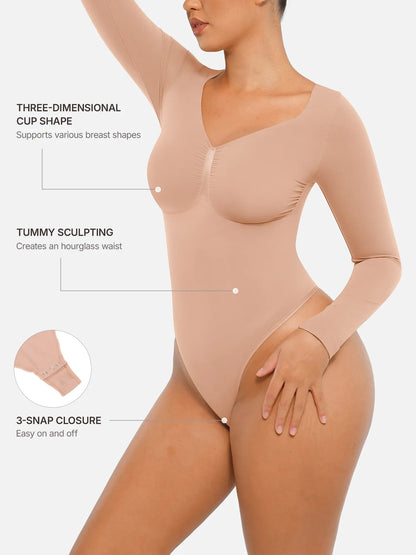 Feelingirl Seamless Long Sleeve Tummy Control Thong Bodysuit