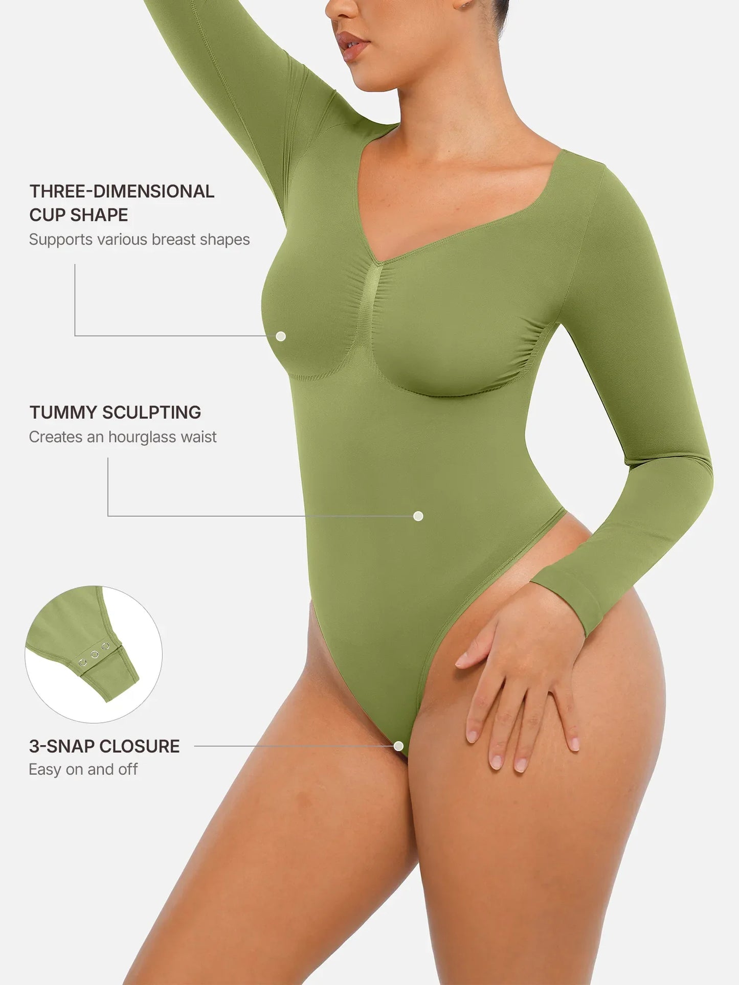 Feelingirl Seamless Long Sleeve Tummy Control Thong Bodysuit