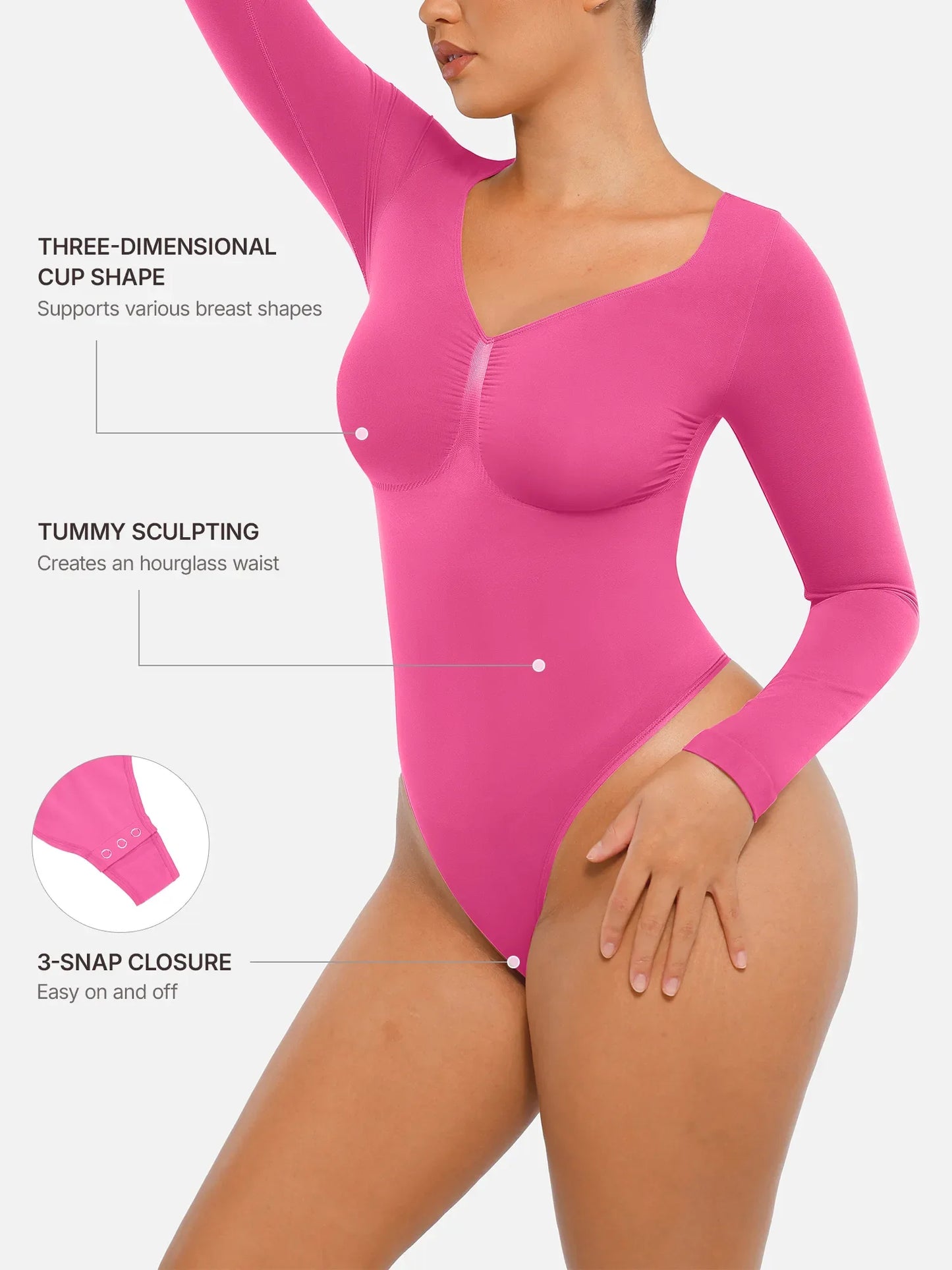Feelingirl Seamless Long Sleeve Tummy Control Thong Bodysuit
