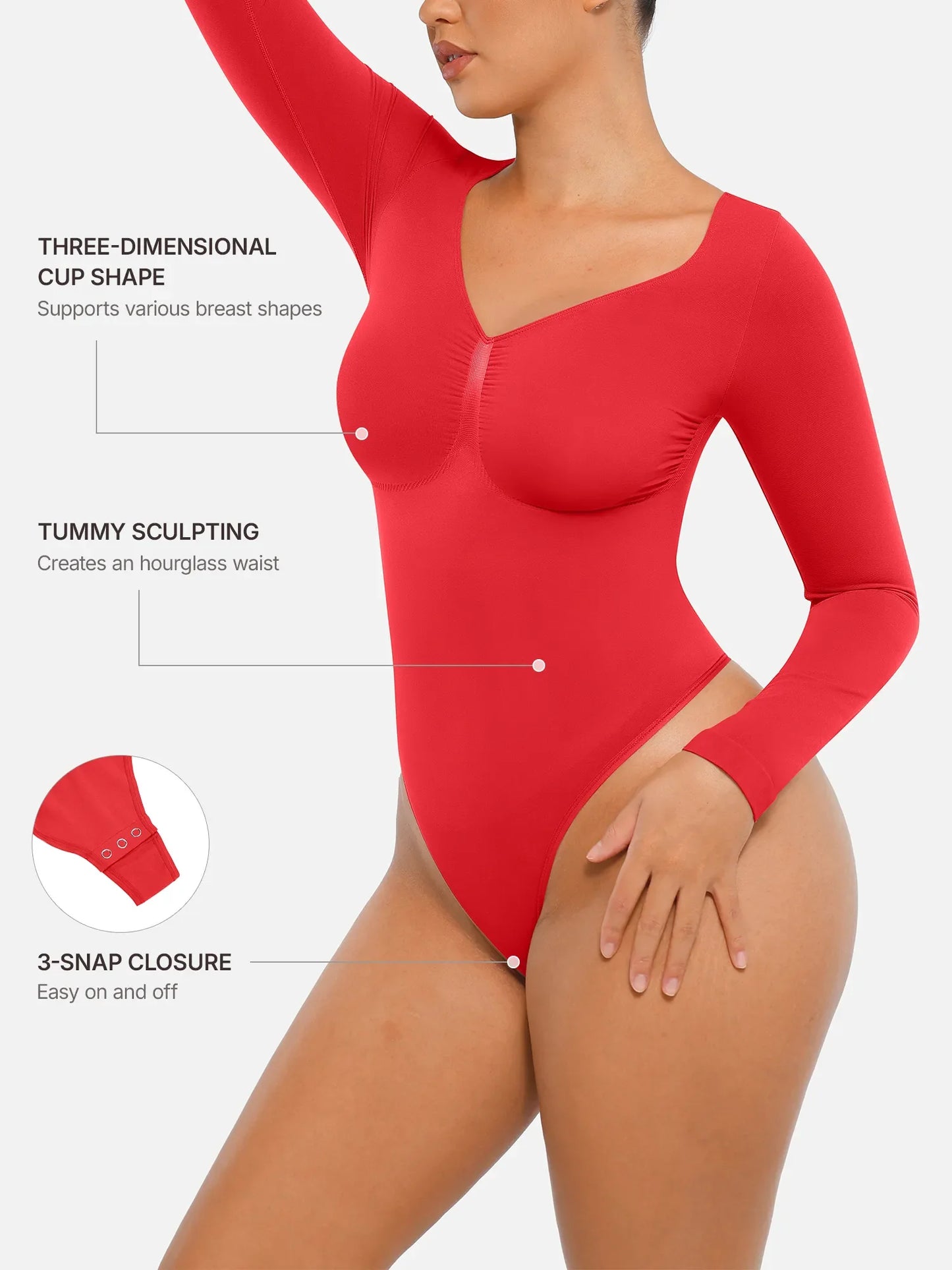 Feelingirl Seamless Long Sleeve Tummy Control Thong Bodysuit