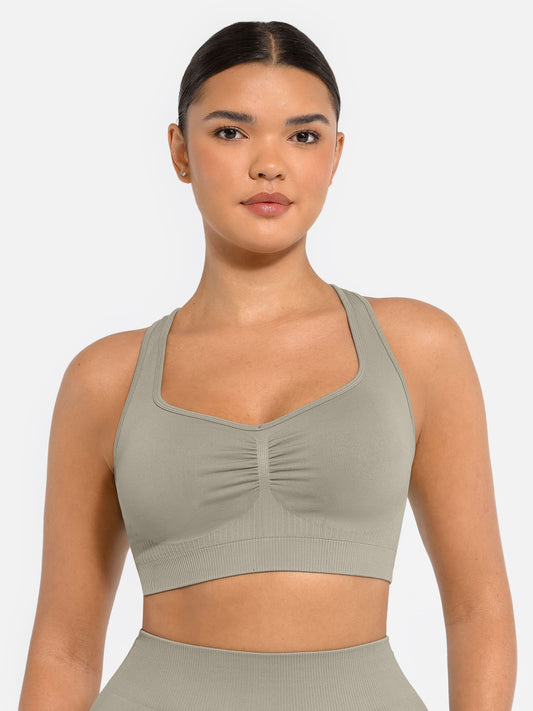 Feelingirl Seamless Racerback Sports Bra with Removable Pads and Support Fit