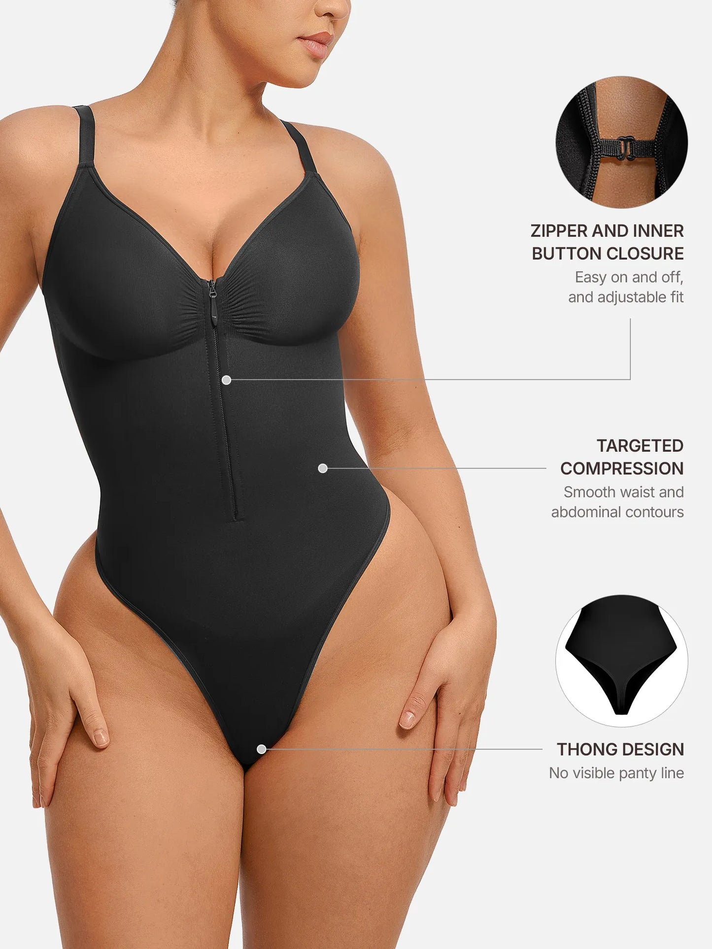 Feelingirl Tummy Control Seamless Zipper Shaping Bodysuit