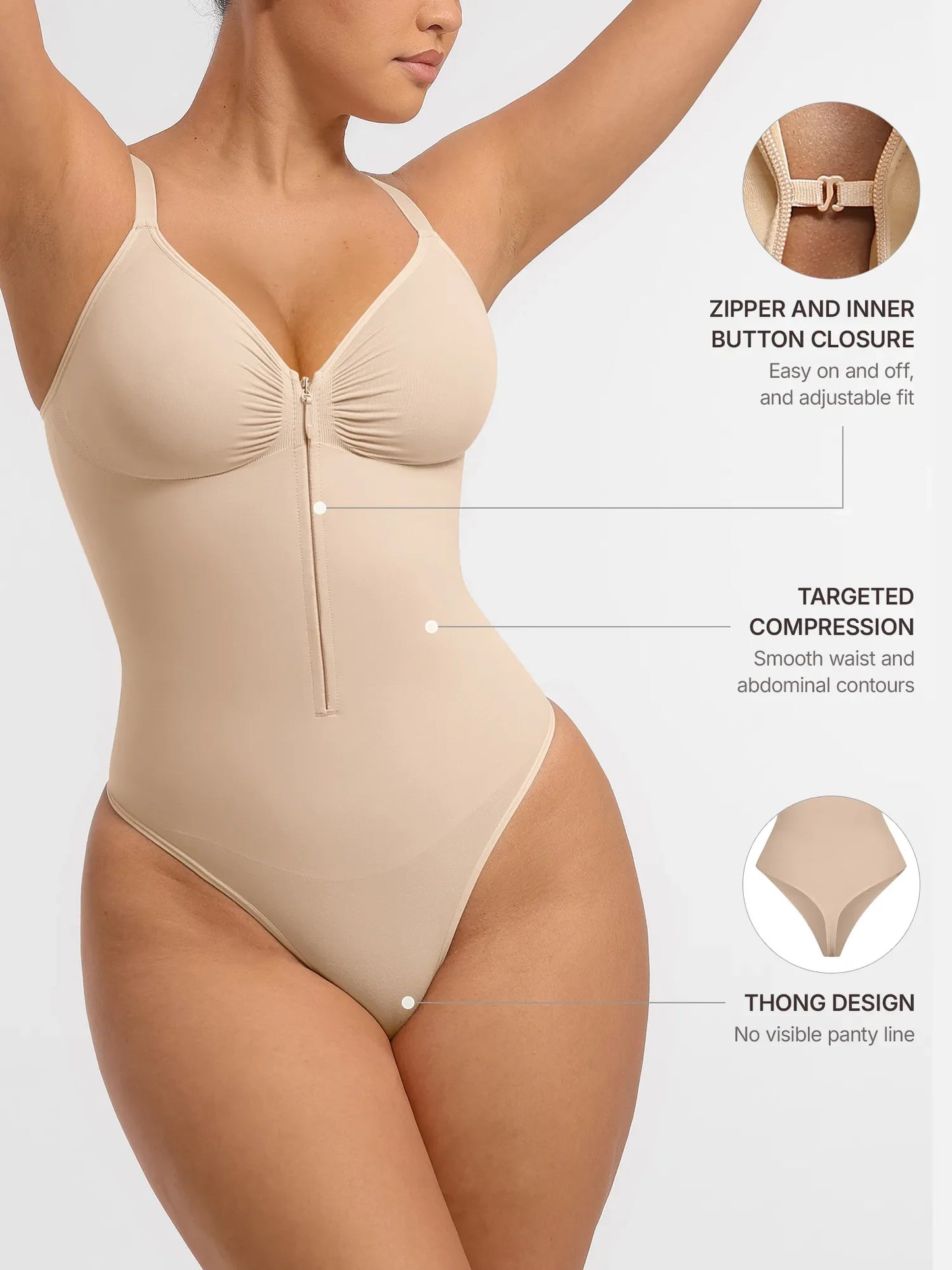 Feelingirl Tummy Control Seamless Zipper Shaping Bodysuit