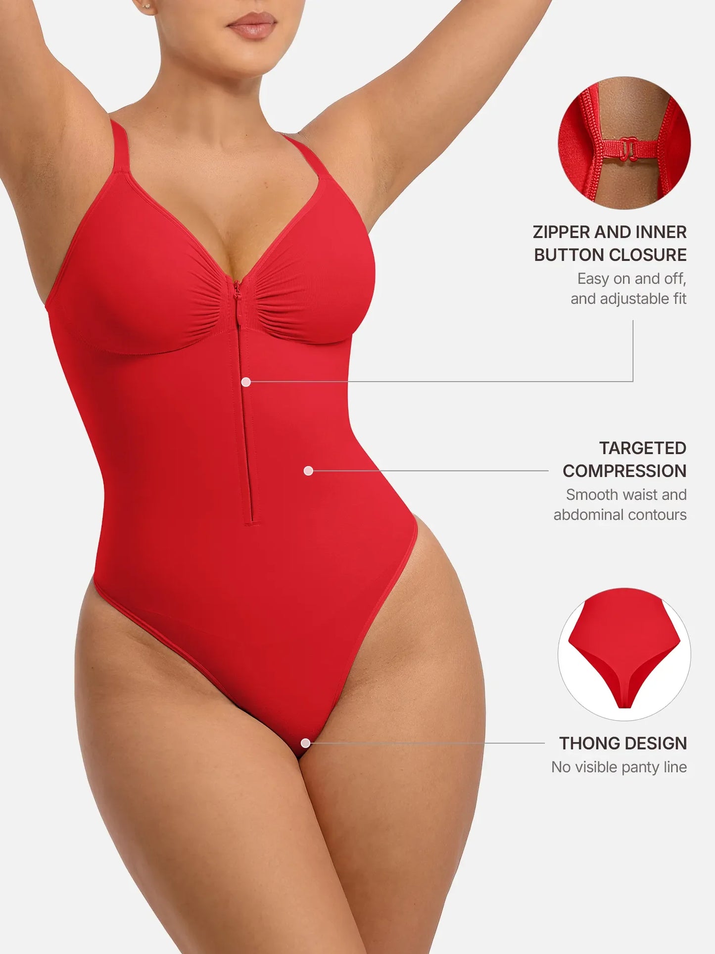 Feelingirl Seamless Tummy Control Zipper Sculpt and Support Bodysuit
