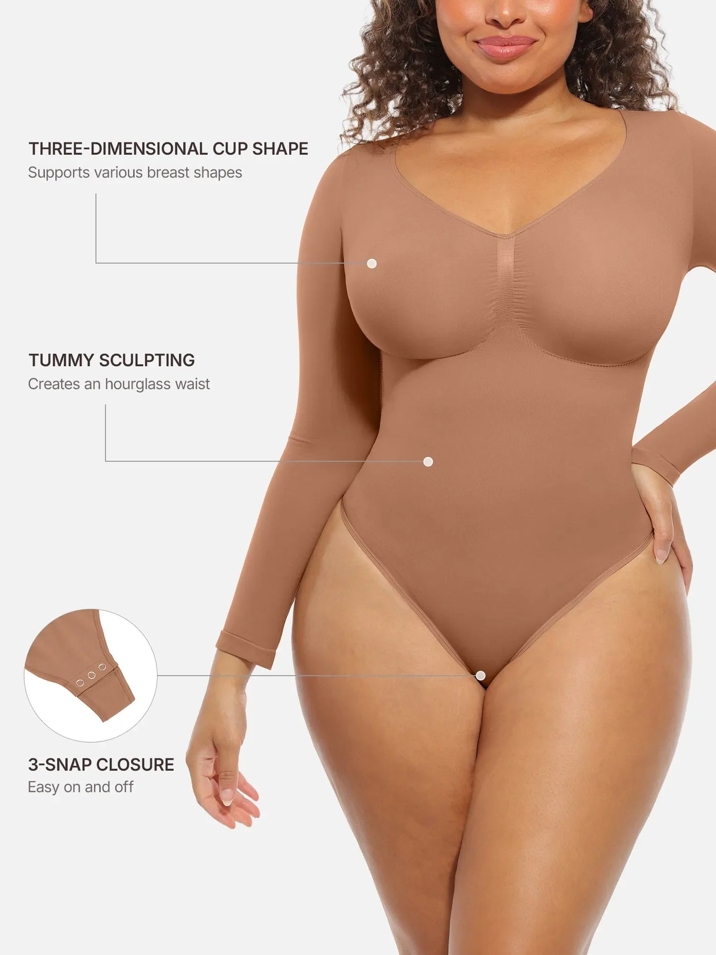 Feelingirl Seamless Supportive Long Sleeve Tummy Control Bodysuit