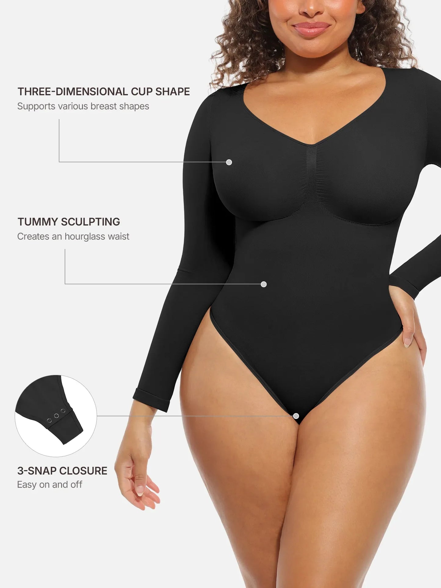 Feelingirl Seamless Supportive Long Sleeve Tummy Control Bodysuit