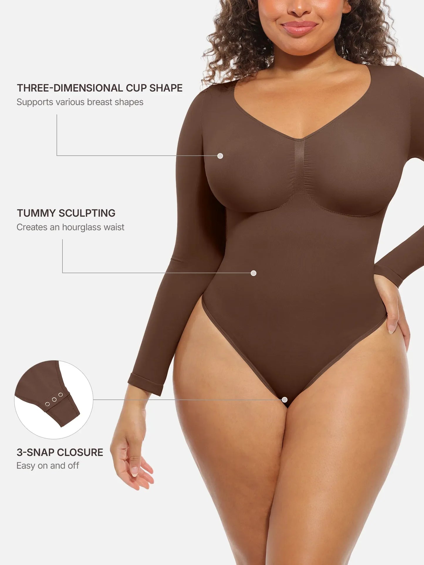 Feelingirl Seamless Supportive Long Sleeve Tummy Control Bodysuit