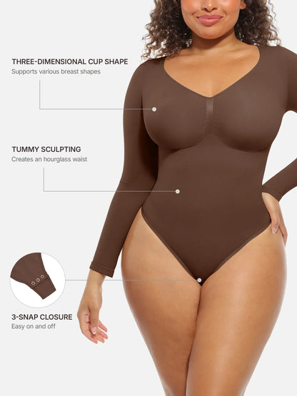 Feelingirl Seamless Supportive Long Sleeve Tummy Control Bodysuit