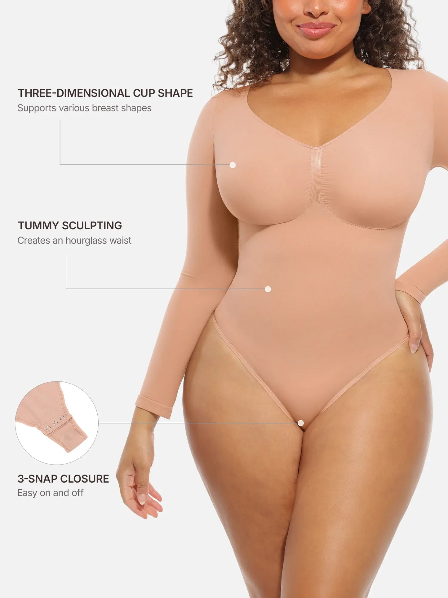 Feelingirl Seamless Supportive Long Sleeve Tummy Control Bodysuit