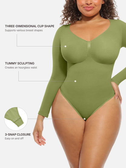 Feelingirl Seamless Supportive Long Sleeve Tummy Control Bodysuit