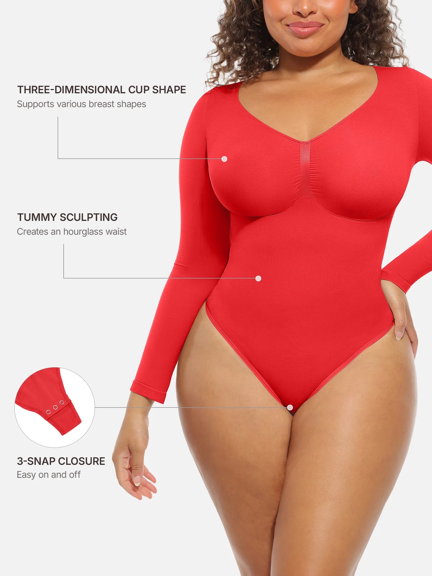 Feelingirl Seamless Supportive Long Sleeve Tummy Control Bodysuit