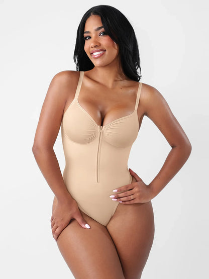 Feelingirl Seamless Tummy Control Zipper Sculpt and Support Bodysuit