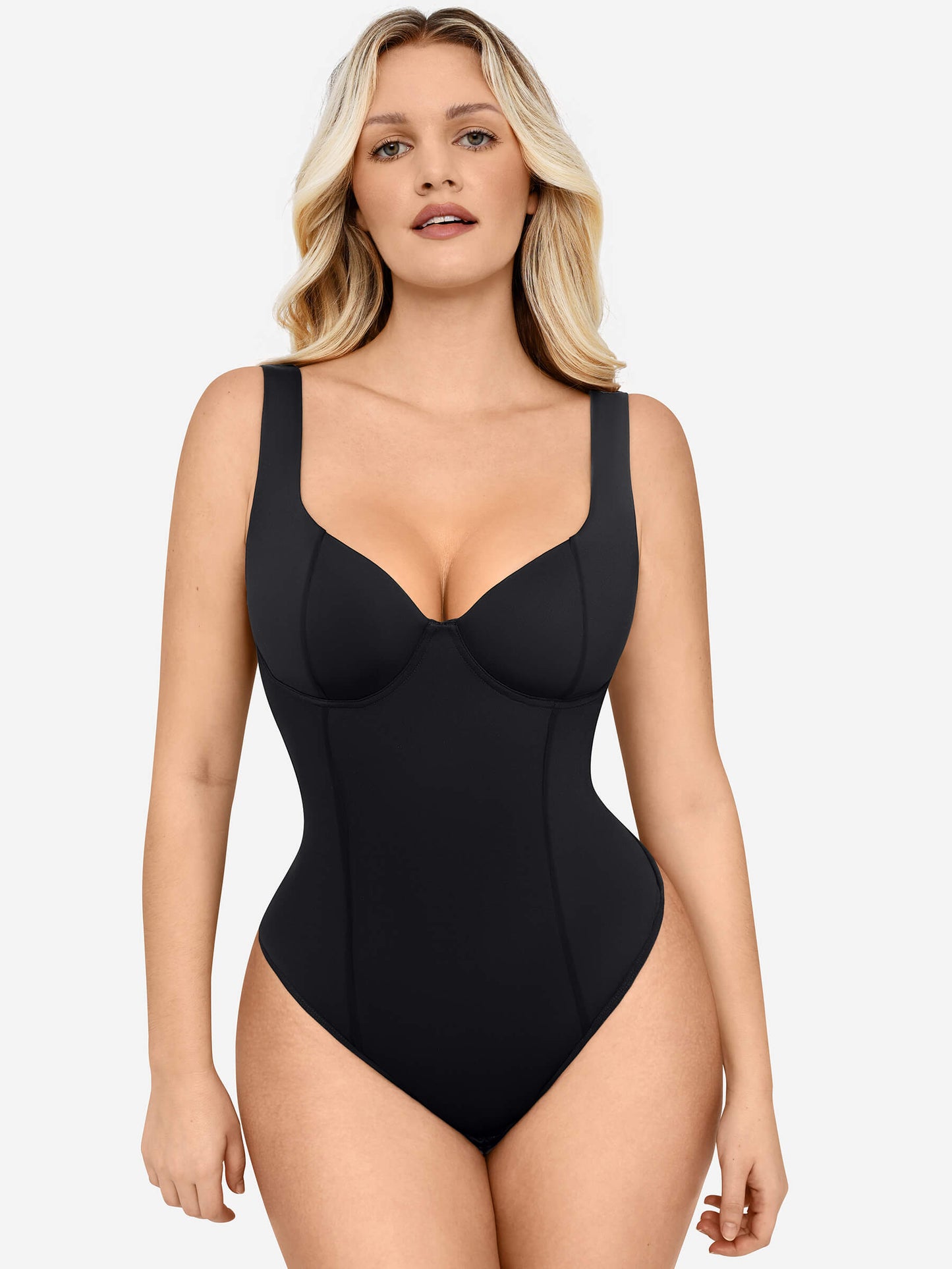 Feelingirl Full Body Wide Strap V-Neck Bodysuit