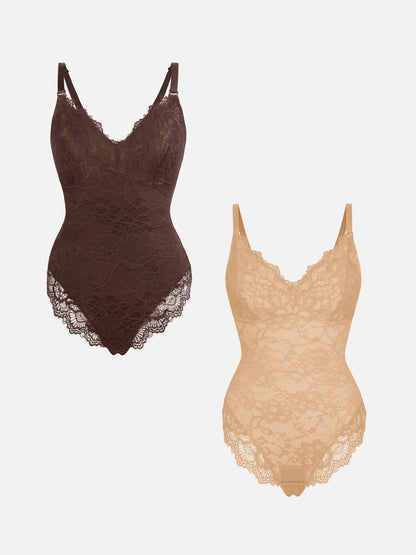 Feelingirl 2-Pack Lace V Neck Full Bodysuit Bundle