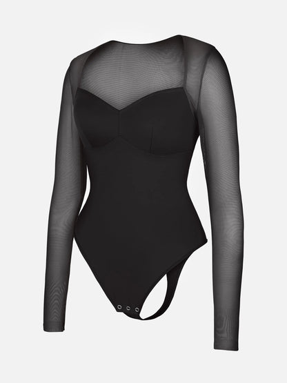 Feelingirl Mesh Panel V-Neck Bodysuit