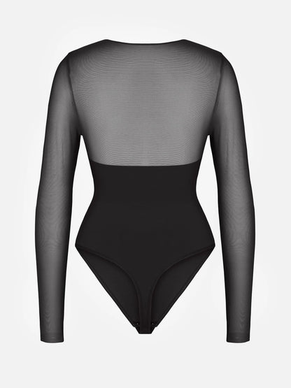 Feelingirl Mesh Panel V-Neck Bodysuit