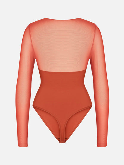Feelingirl Mesh Panel V-Neck Bodysuit
