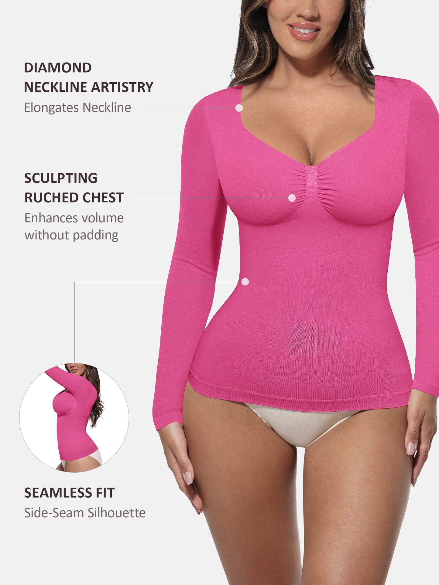 Feelingirl Seamless Long Sleeve Tummy Control Thong Bodysuit