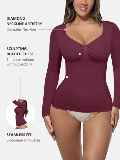 Feelingirl Seamless Long Sleeve Tummy Control Thong Bodysuit