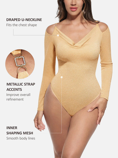 Feelingirl Shiny Swing Collar All In One Bodysuit