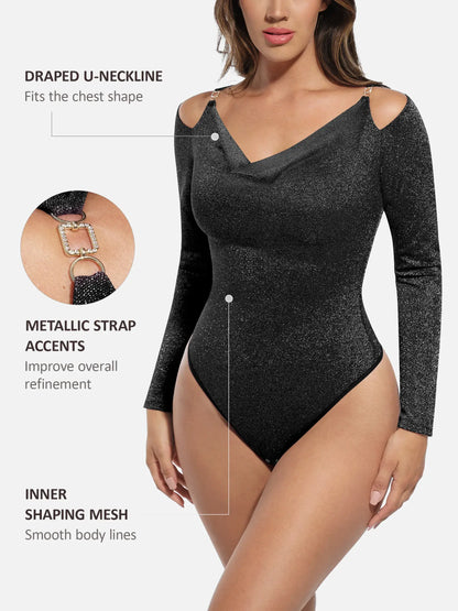 Feelingirl Shiny Swing Collar All In One Bodysuit
