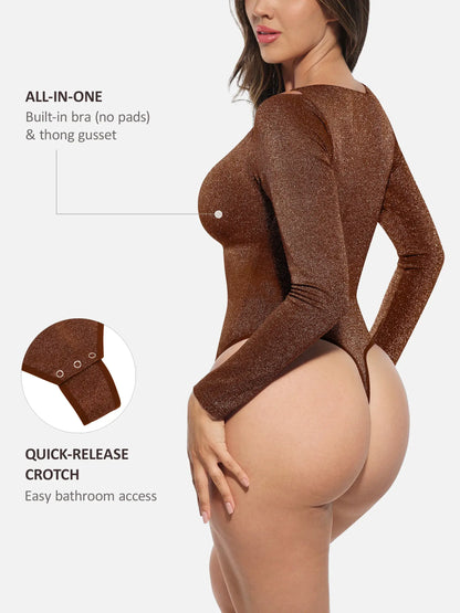 Feelingirl Shiny Swing Collar All In One Bodysuit