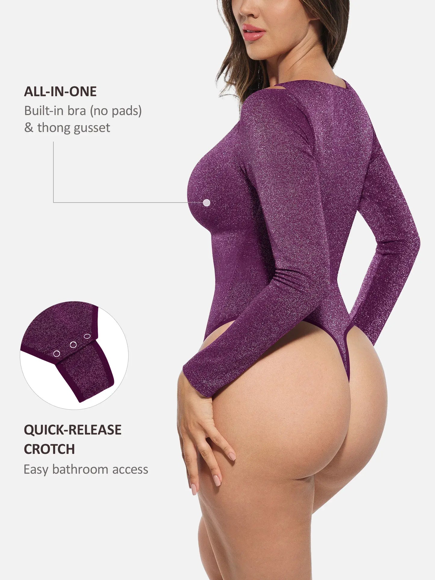 Feelingirl Shiny Swing Collar All In One Bodysuit