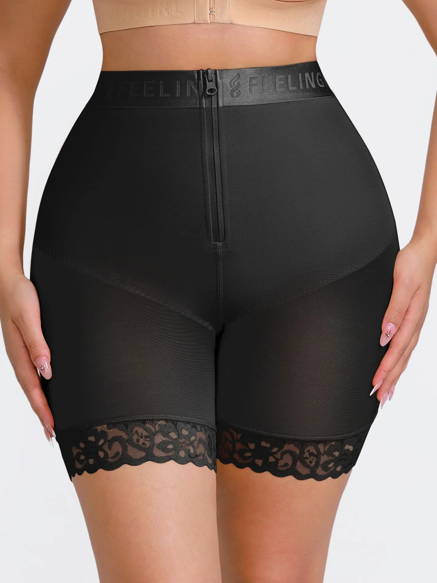 Feelingirl Front-Zip Mid-Waist Shapewear Shorts