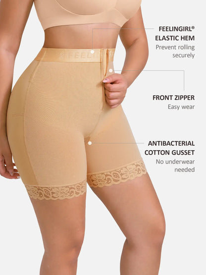 Feelingirl Front-Zip Mid-Waist Shapewear Shorts